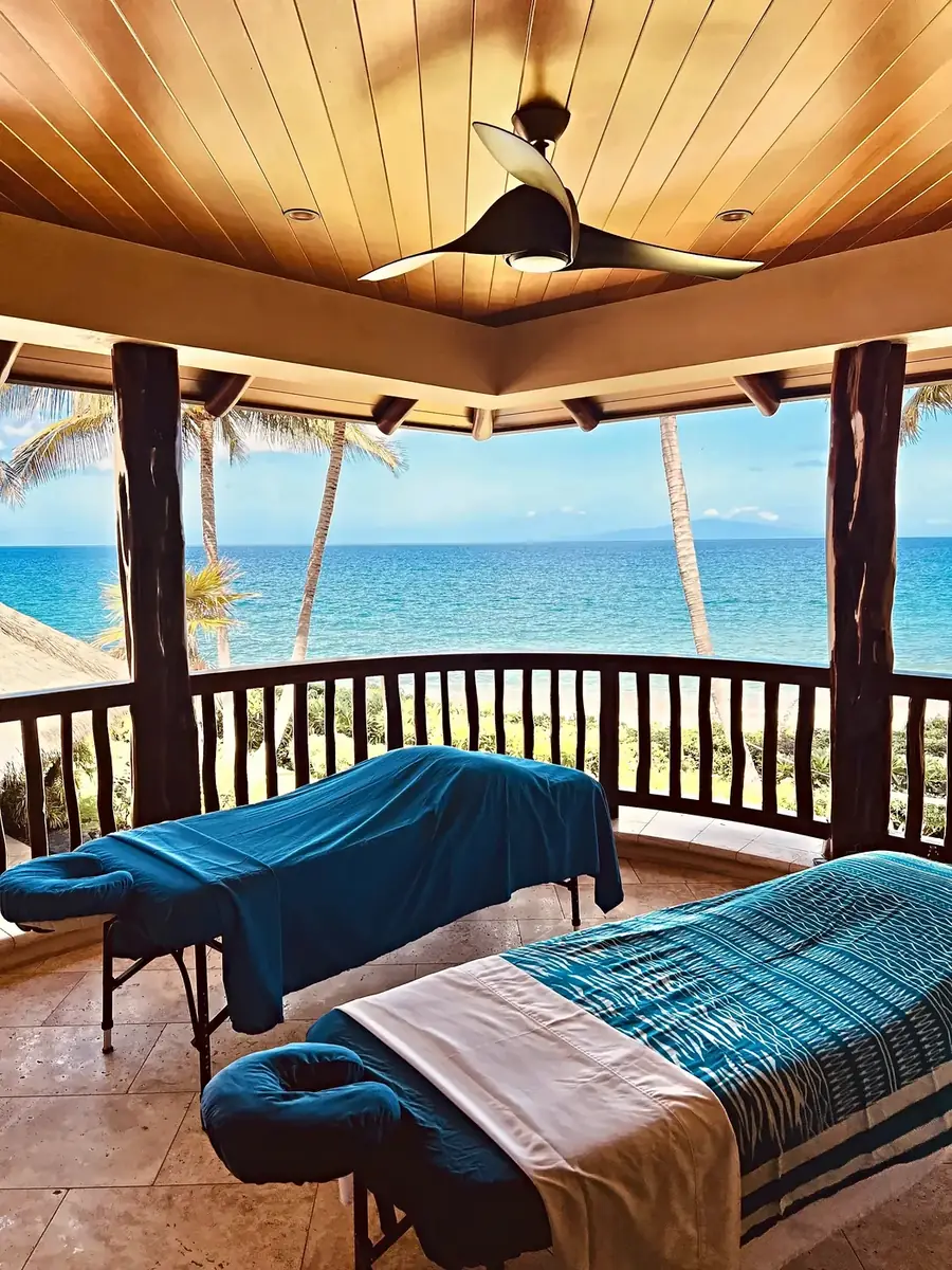 Premium massage setup — licensed therapist bringing the full spa experience to you in Maui